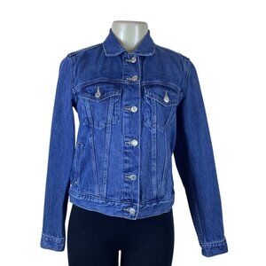 Gap Denim Blue Women's Classic Fitted Trucker Jacket Versatile Casual Style Sz M